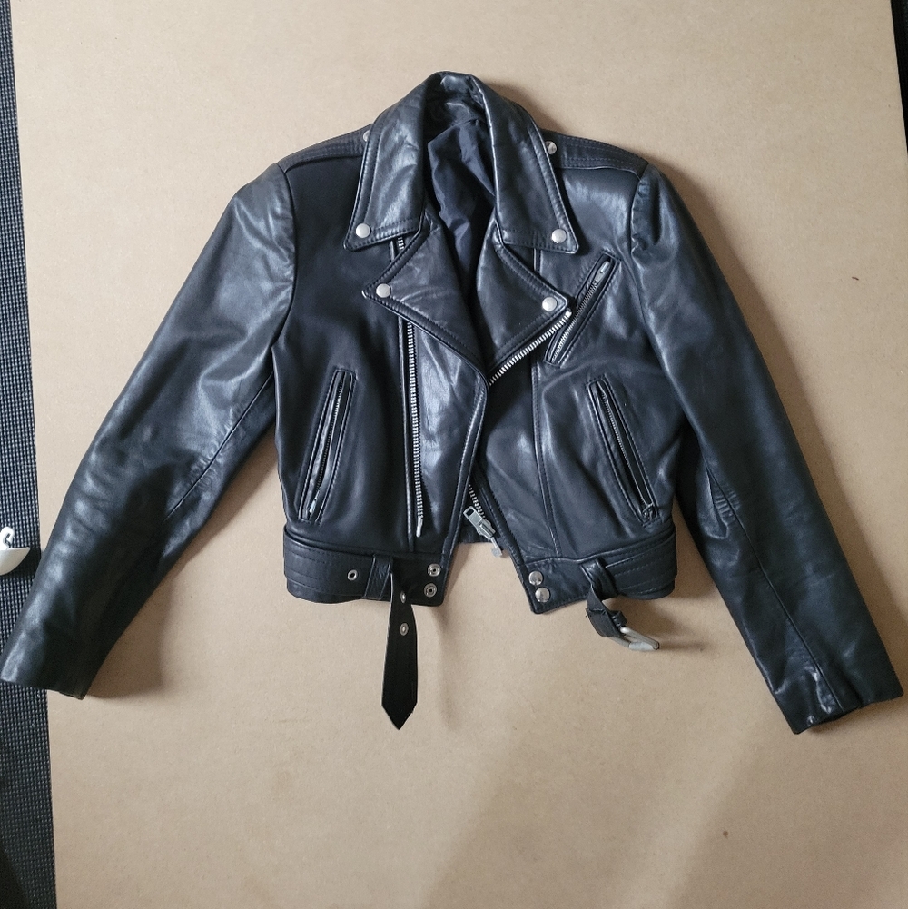 Vintage Revolution Black Leather Motorocycle Crop Jacket